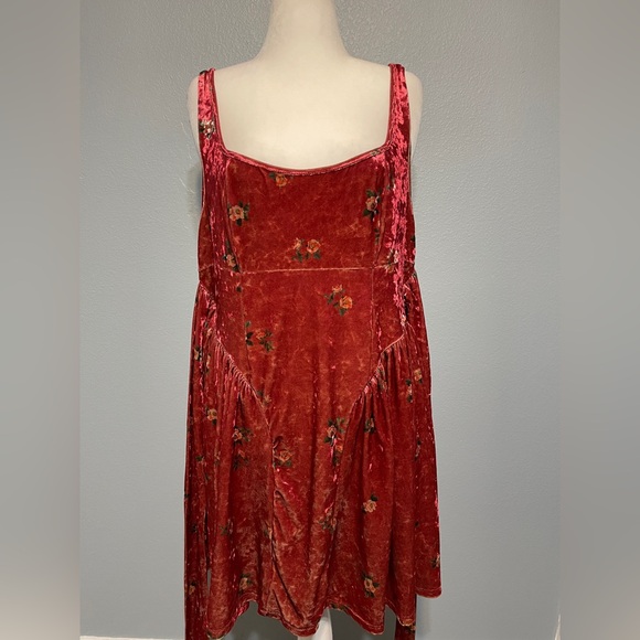 Rust Crushed Velvet Floral Dress Open Back Bow Y2K Fairycore Whimsigoth 2XL NWT - Picture 5 of 11
